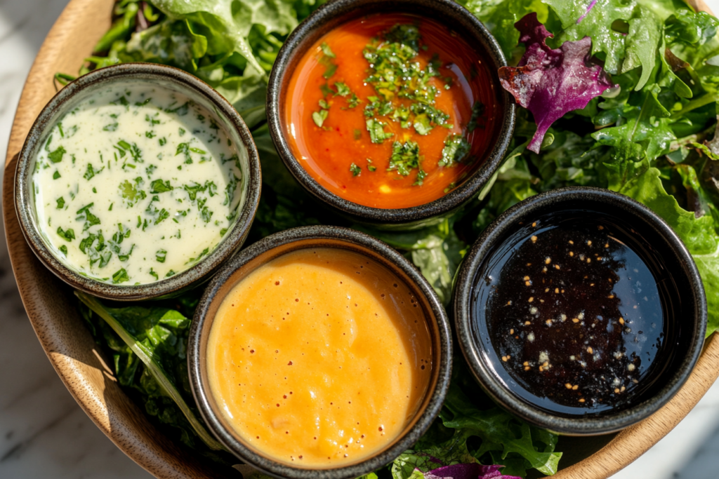Top 5 Salad dressings displayed in a Holiday Salad.
