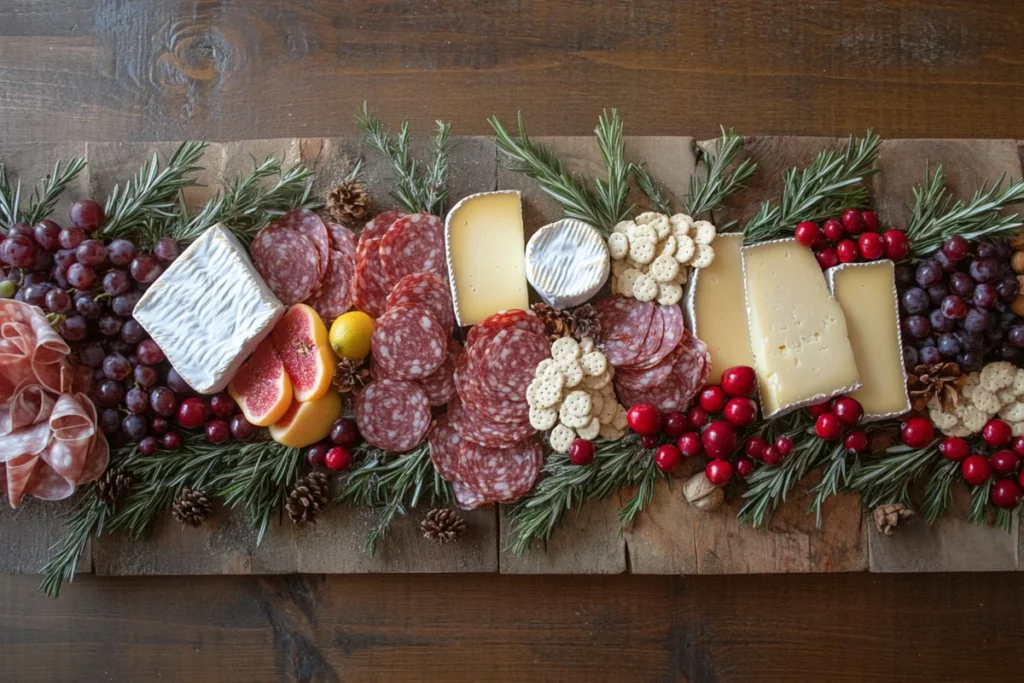 Create Christmas charcuterie board with festive treats.