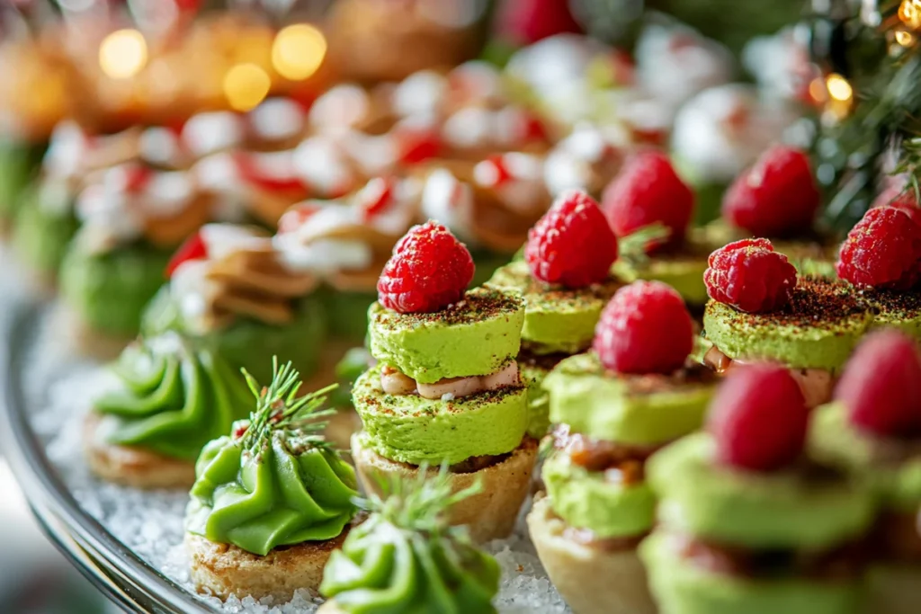 A colorful spread of What best grinch appetizers.