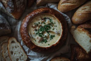 Bread options for clam chowder, such as crusty and soft types, enhance the dish.