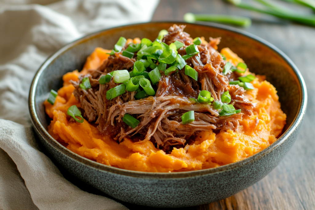 A delicious meal featuring What meat goes best with sweet potatoes?