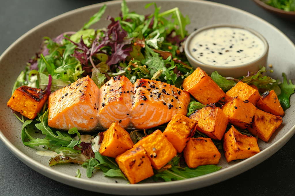 Delicious side dishes shown for what pairs nicely with salmon?