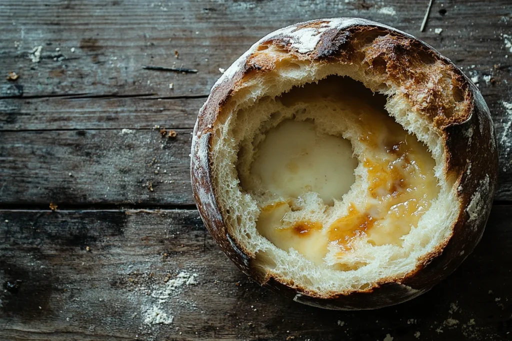 Do you eat the bread bowl after soup? A bread bowl filled with delicious soup.