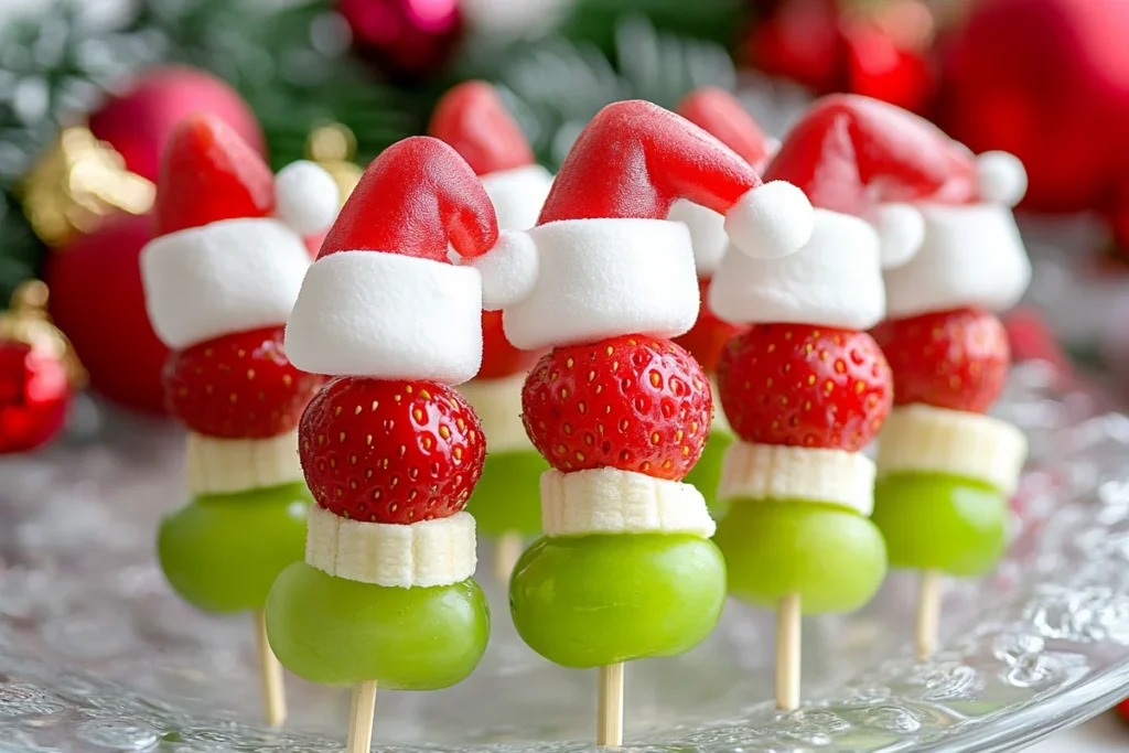 Delicious Grinch Kabobs ready to be served.