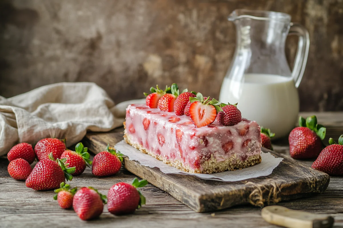 No bake strawberry cake with frozen strawberries