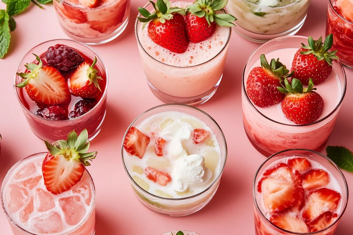 Tequila rose strawberry cream liqueur in a glass with strawberries.